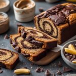 Soft & Moist High Protein Peanut Butter Banana Bread with Chocolate Swirl Slices