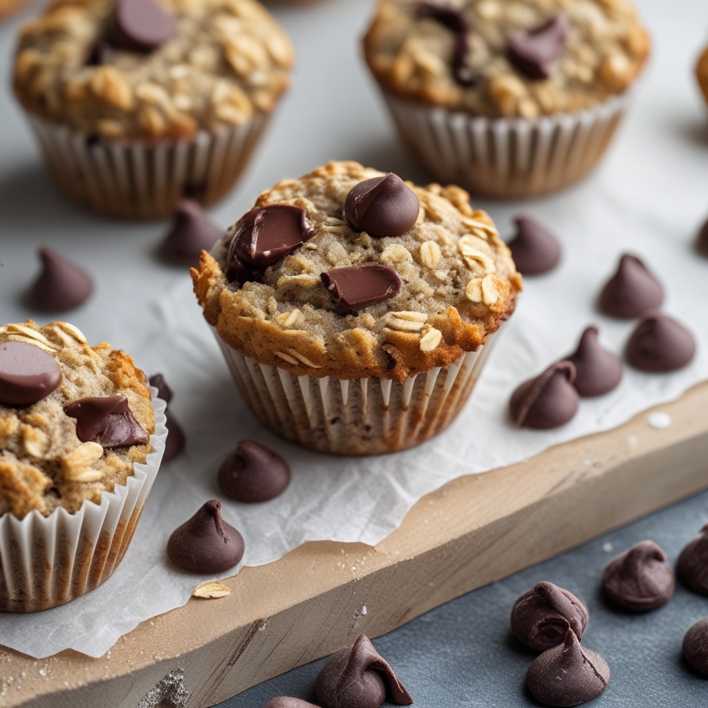 Healthy Greek Yogurt Banana Oat Muffins with Melty Chocolate Chips