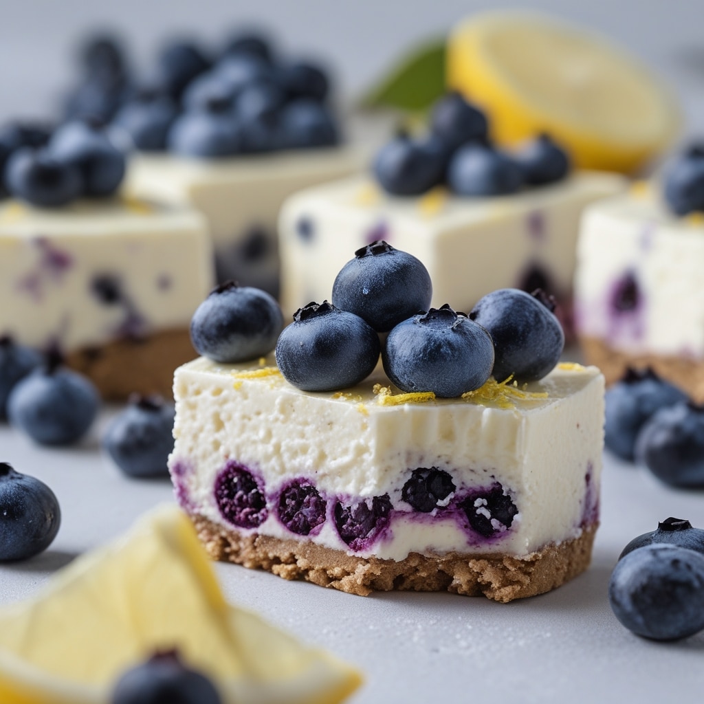 Frozen Blueberry Lemon Protein Cheesecake Bites