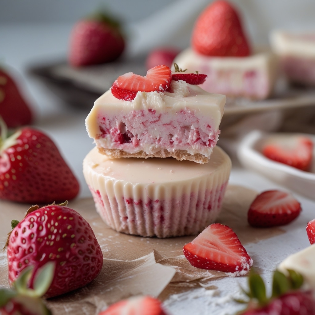 Frozen Strawberry Cheesecake Protein Bites