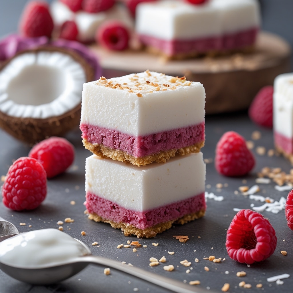 Raspberry Coconut Protein Frozen Yogurt Bars