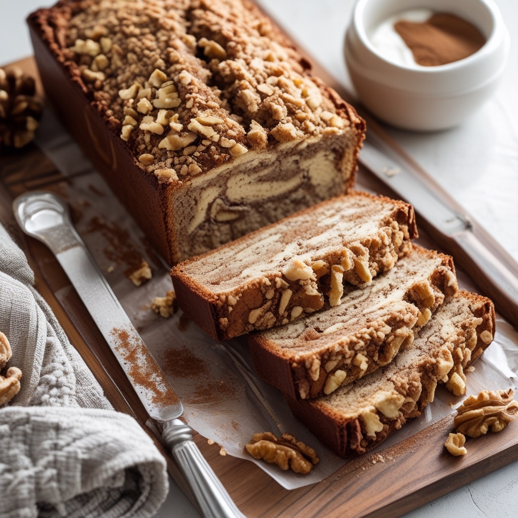 High Protein Greek Yogurt Banana Walnut Bread with Cinnamon Crumble Slices