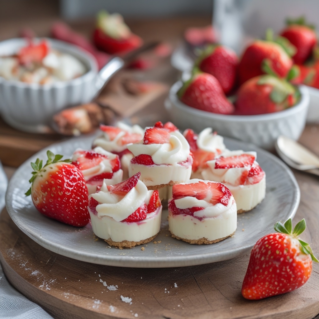 Strawberry Cheesecake Greek Yogurt Bites [No Bake]