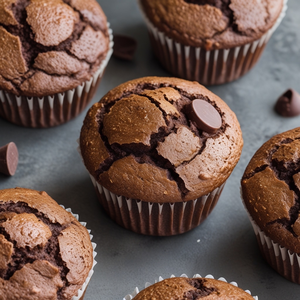 Soft Double Chocolate Banana Greek Yogurt Muffins with Crackled Tops