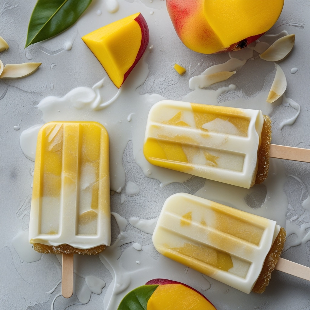 Frozen Tropical Mango Coconut Yogurt Popsicles