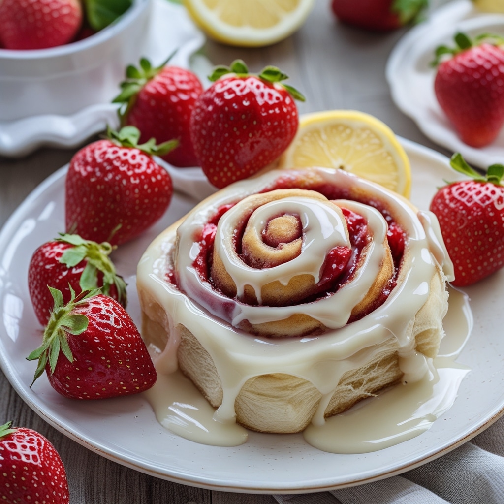 Strawberry Cinnamon Rolls with Lemon Cream Cheese Glaze