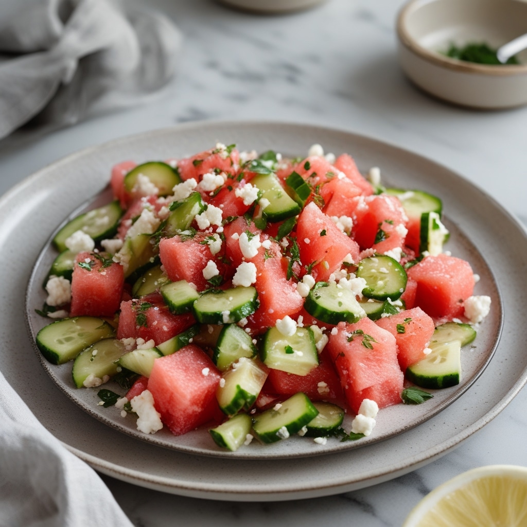 SIMPLE Watermelon Cucumber Feta Salad