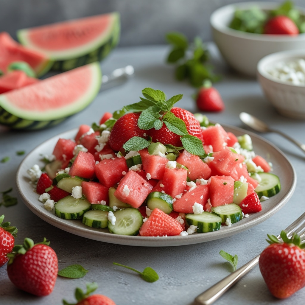 Strawberry Watermelon Feta Cucumber Salad