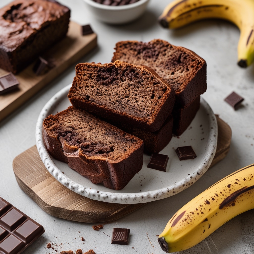 Soft & Moist Cinnamon Greek Yogurt Double Chocolate Banana Bread Slices