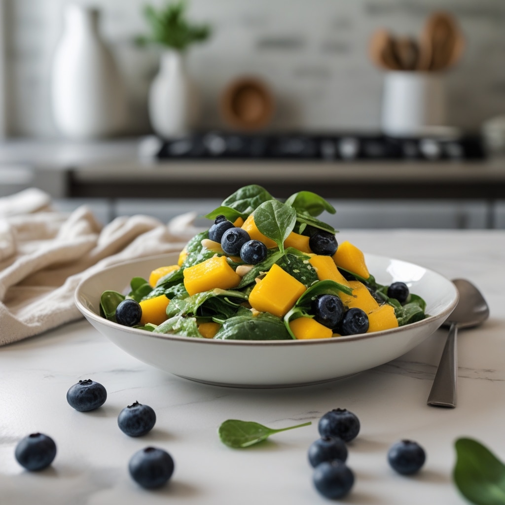 Delicious Mango Salad with Spinach and Blueberries