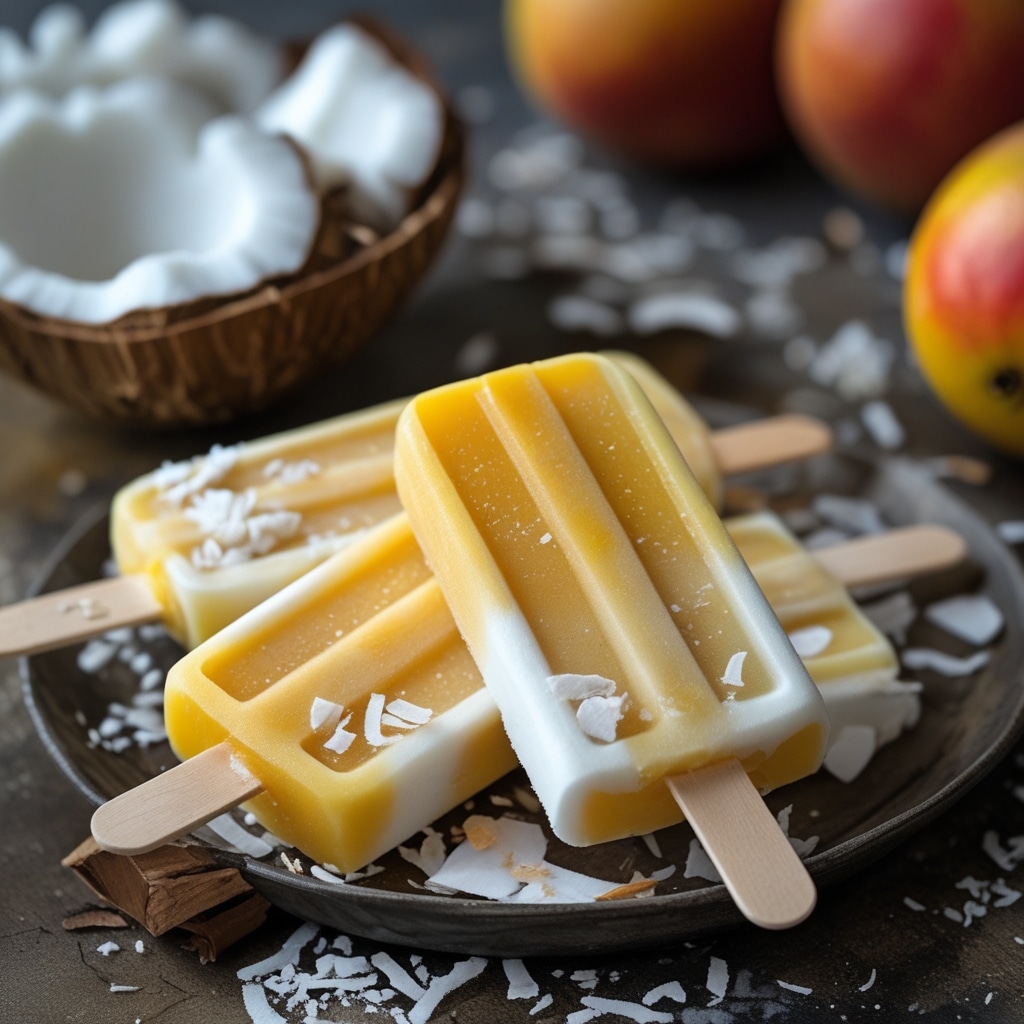 Frozen Mango Coconut Greek Yogurt Pops
