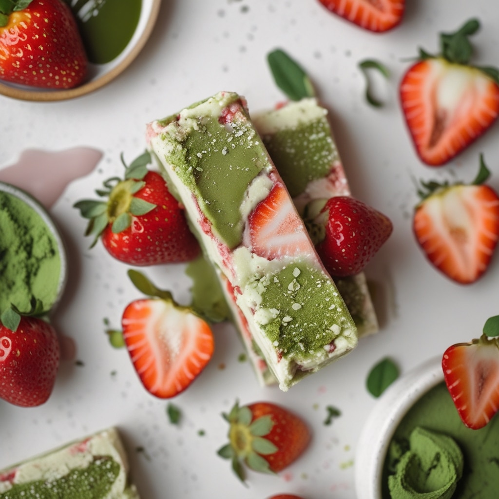 Strawberry Matcha Protein Frozen Yogurt Bars