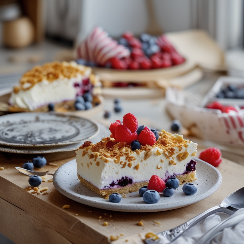 Easy Red White & Blue Berry Yum Yum No-Bake Dessert