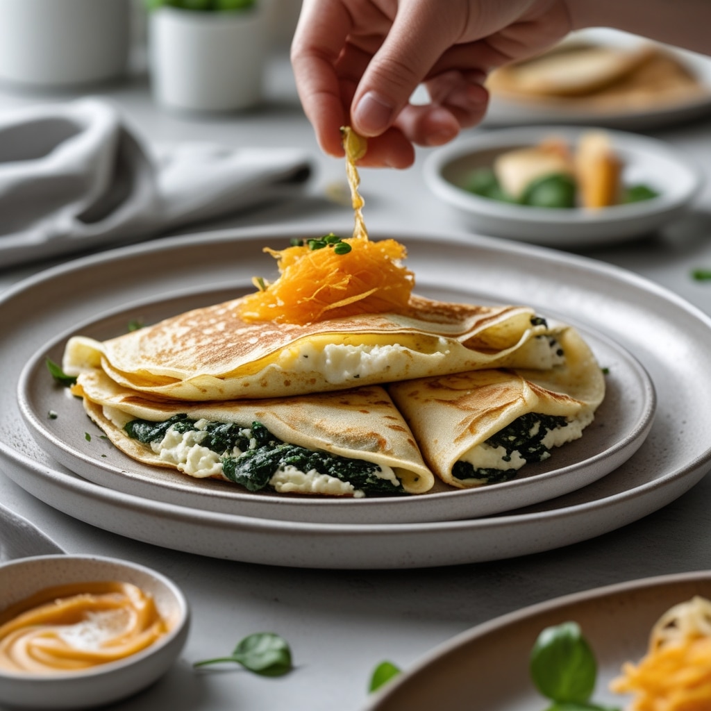 Healthy Spinach and Cheese Stuffed Crepes for Breakfast