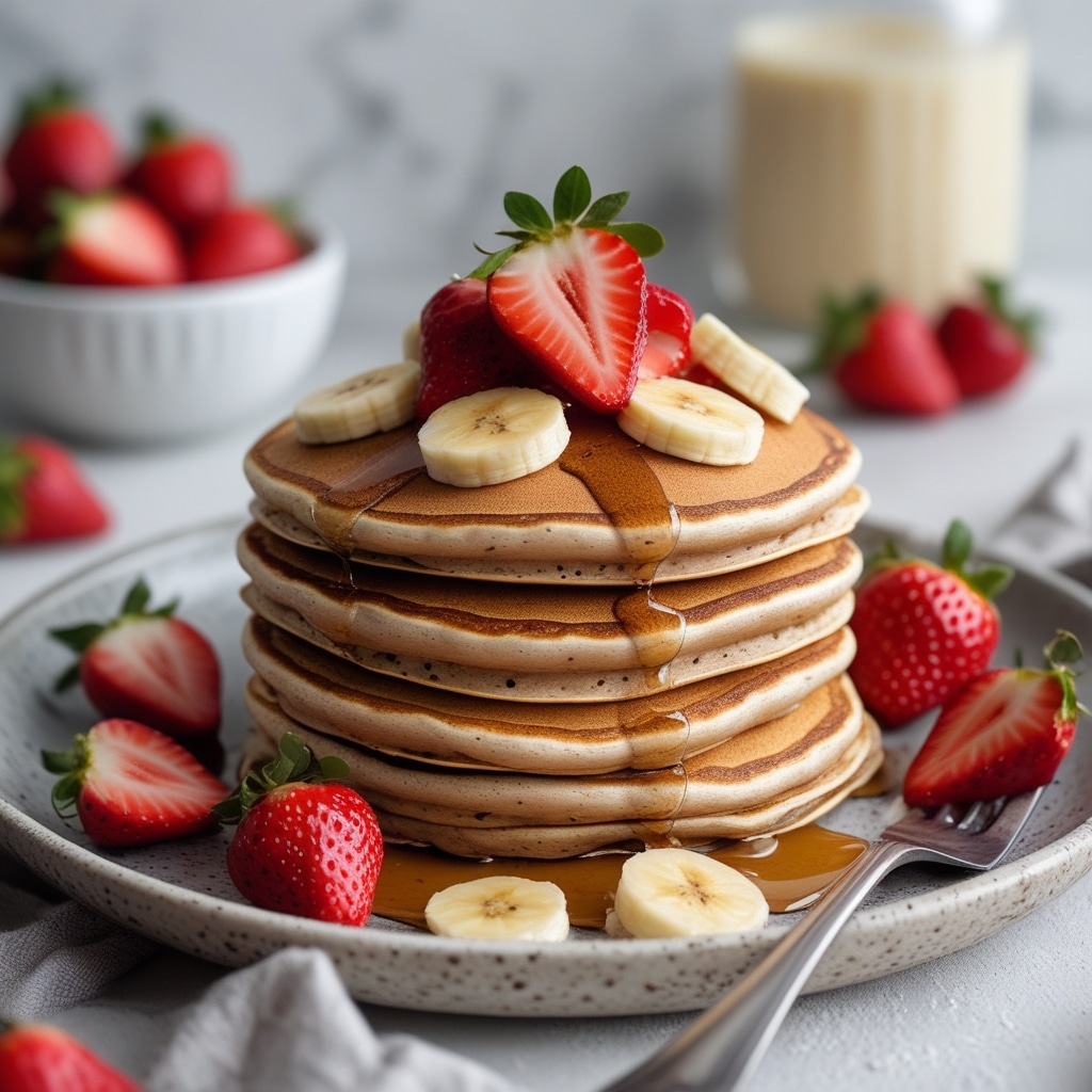 Strawberry Banana Protein Pancakes