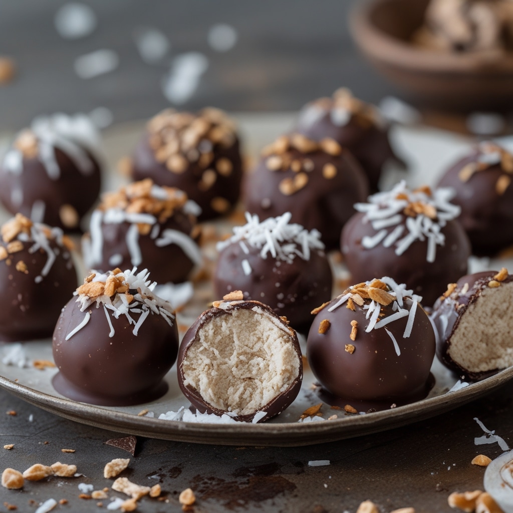 - Dark Chocolate Coconut Protein Truffles
