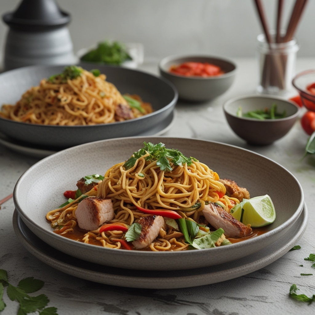 Spicy Noodles with Pork and Vegetables