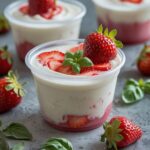 Frozen Strawberry Basil Greek Yogurt Cups