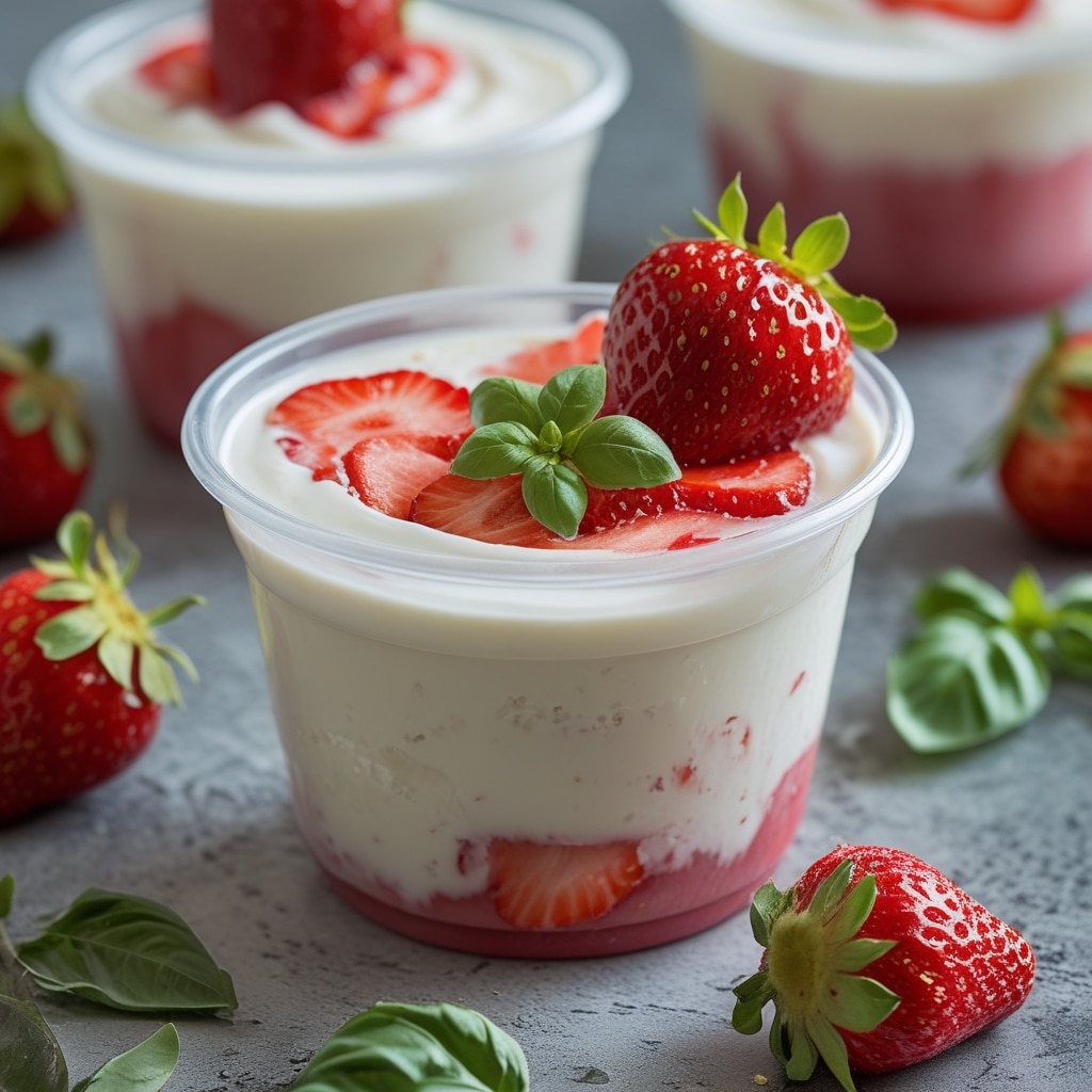 Frozen Strawberry Basil Greek Yogurt Cups