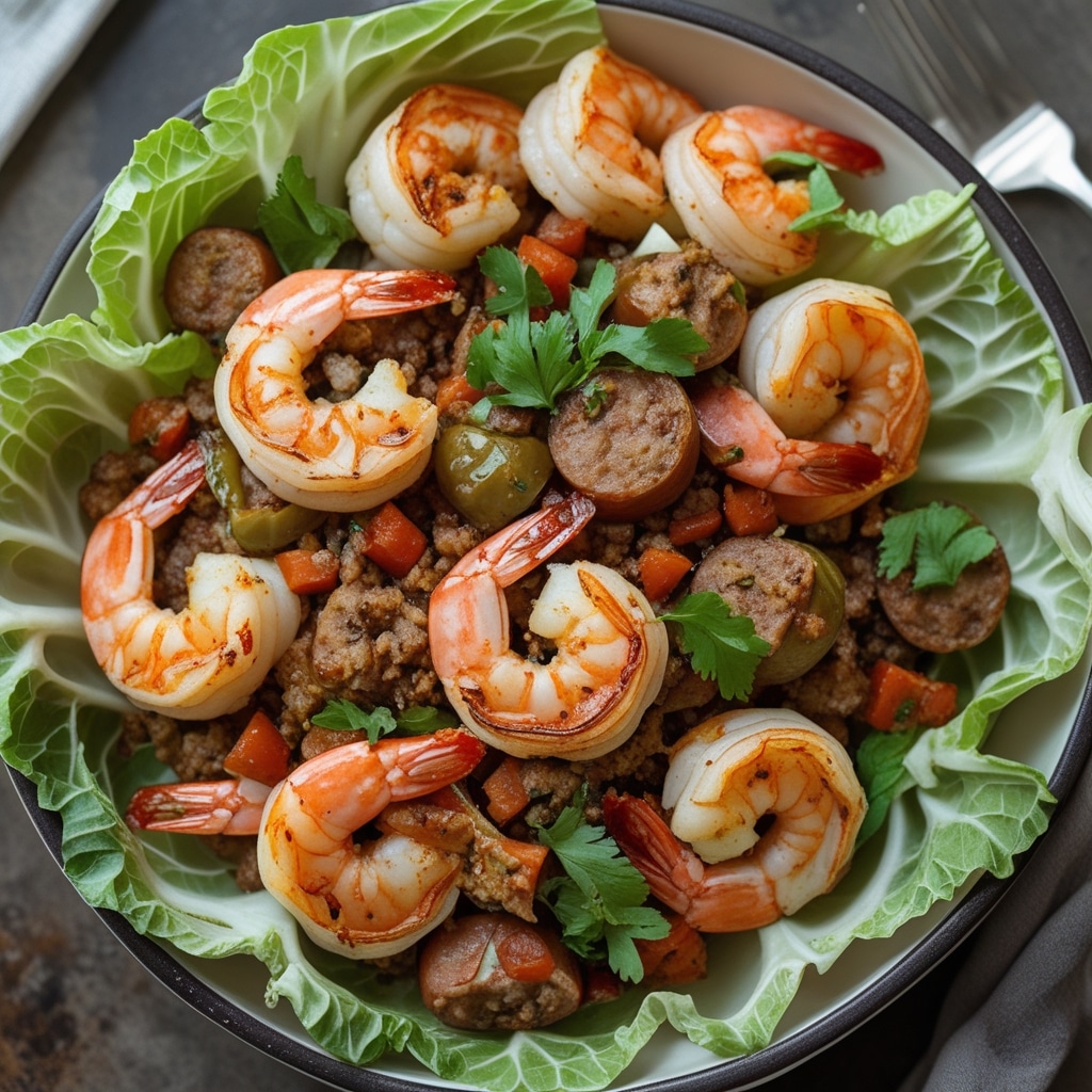 Keto Cajun Shrimp & Sausage Stuffed Cabbage