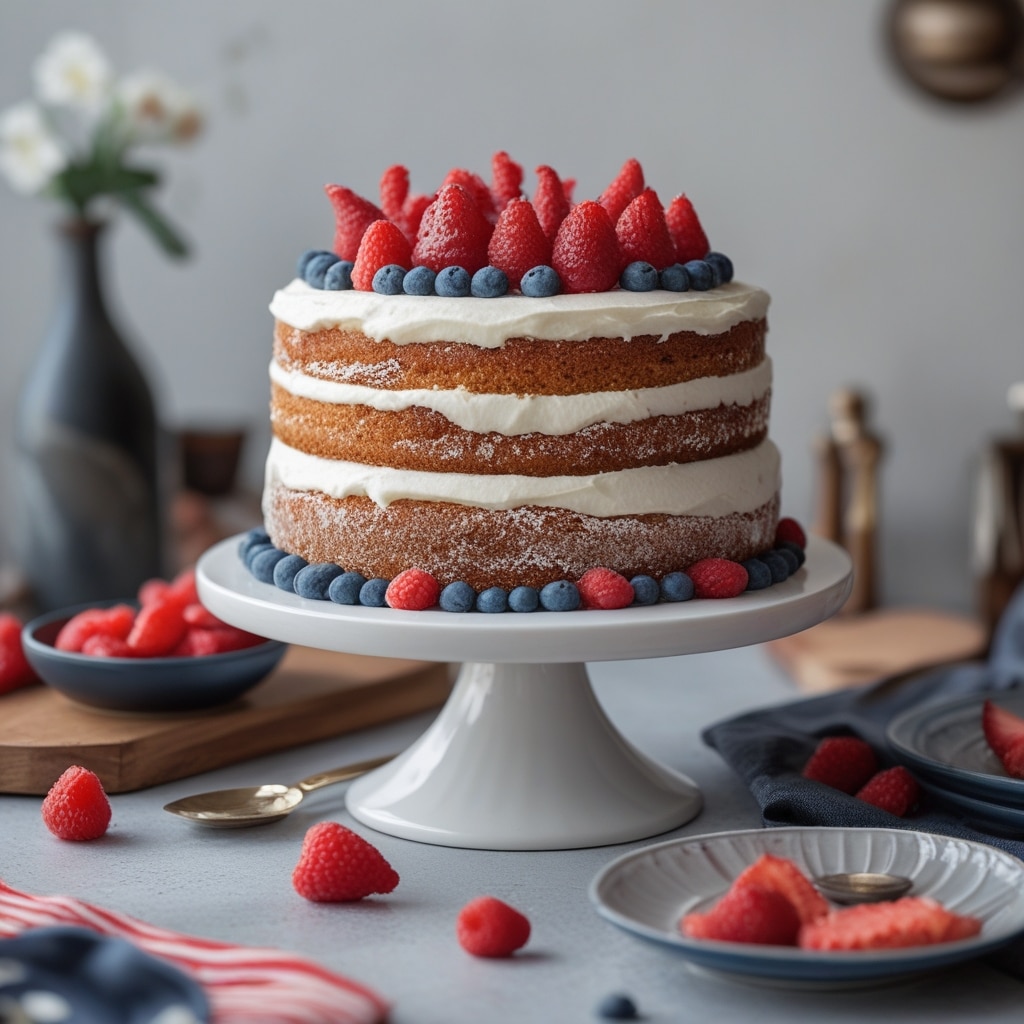 Red, white and blue cake