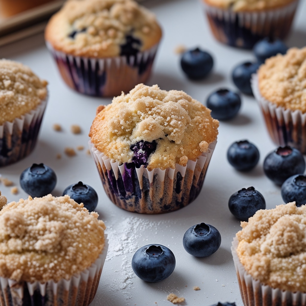 Easy Blueberry Muffins Recipe with a Bakery-Style Crumb Topping