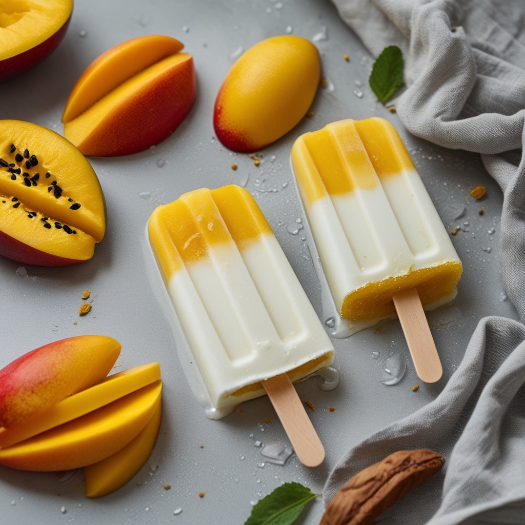 - Frozen Mango Greek Yogurt Popsicles