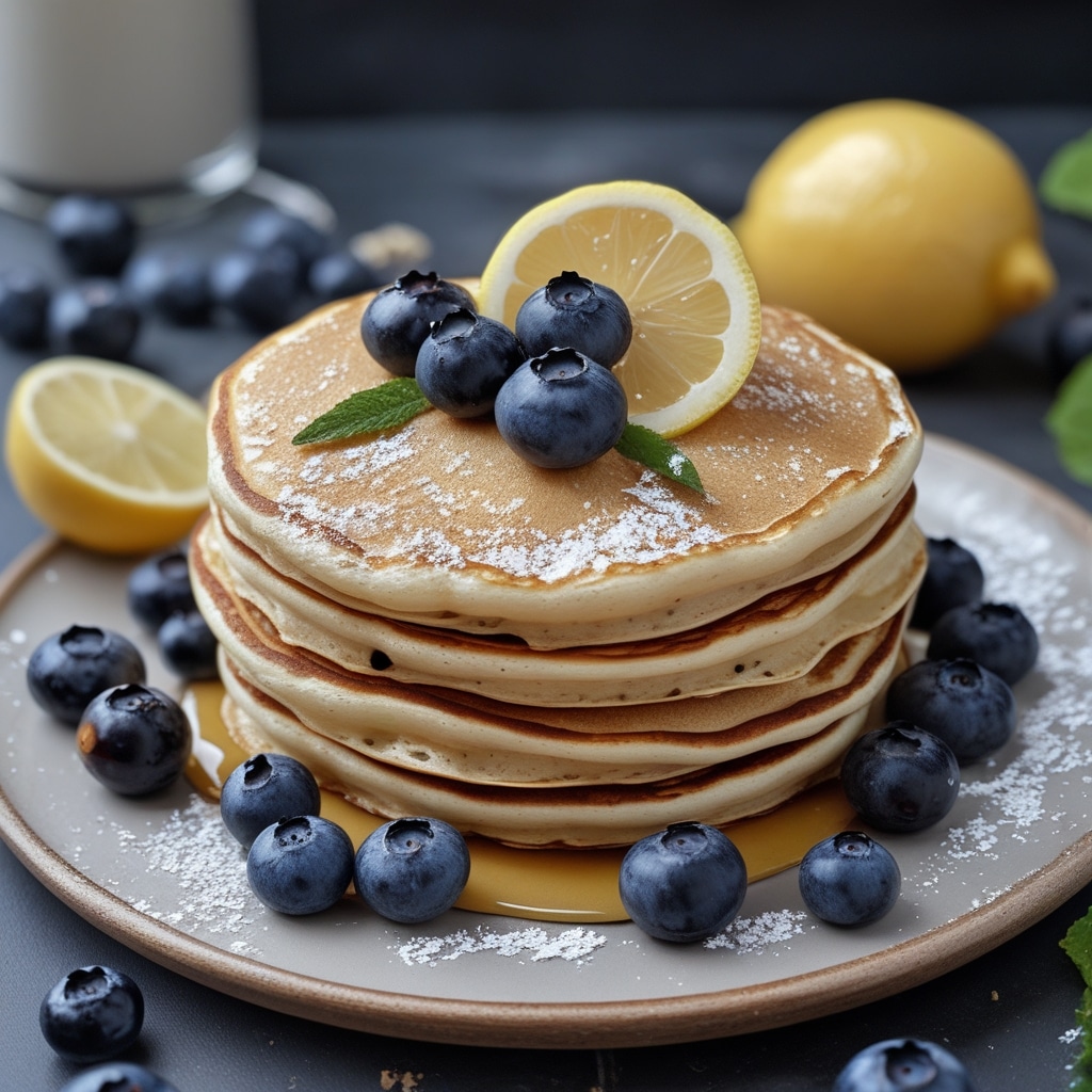 High Protein Lemon Blueberry Cottage Cheese Pancakes