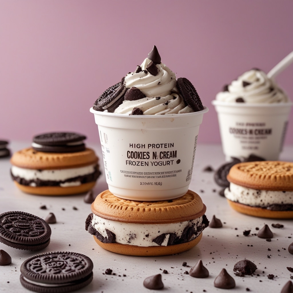 High Protein Cookies N Cream Frozen Yogurt Sandwiches