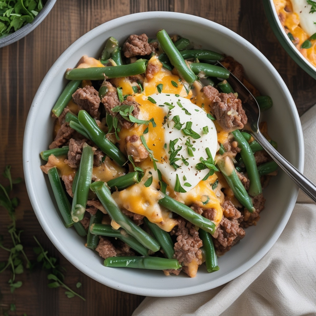 Keto Green Bean & Beef Cheesy Casserole