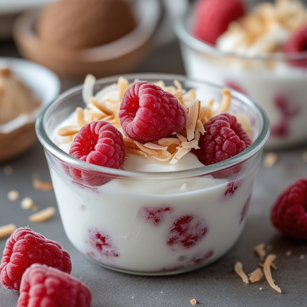 Frozen Raspberry Coconut Greek Yogurt Cups