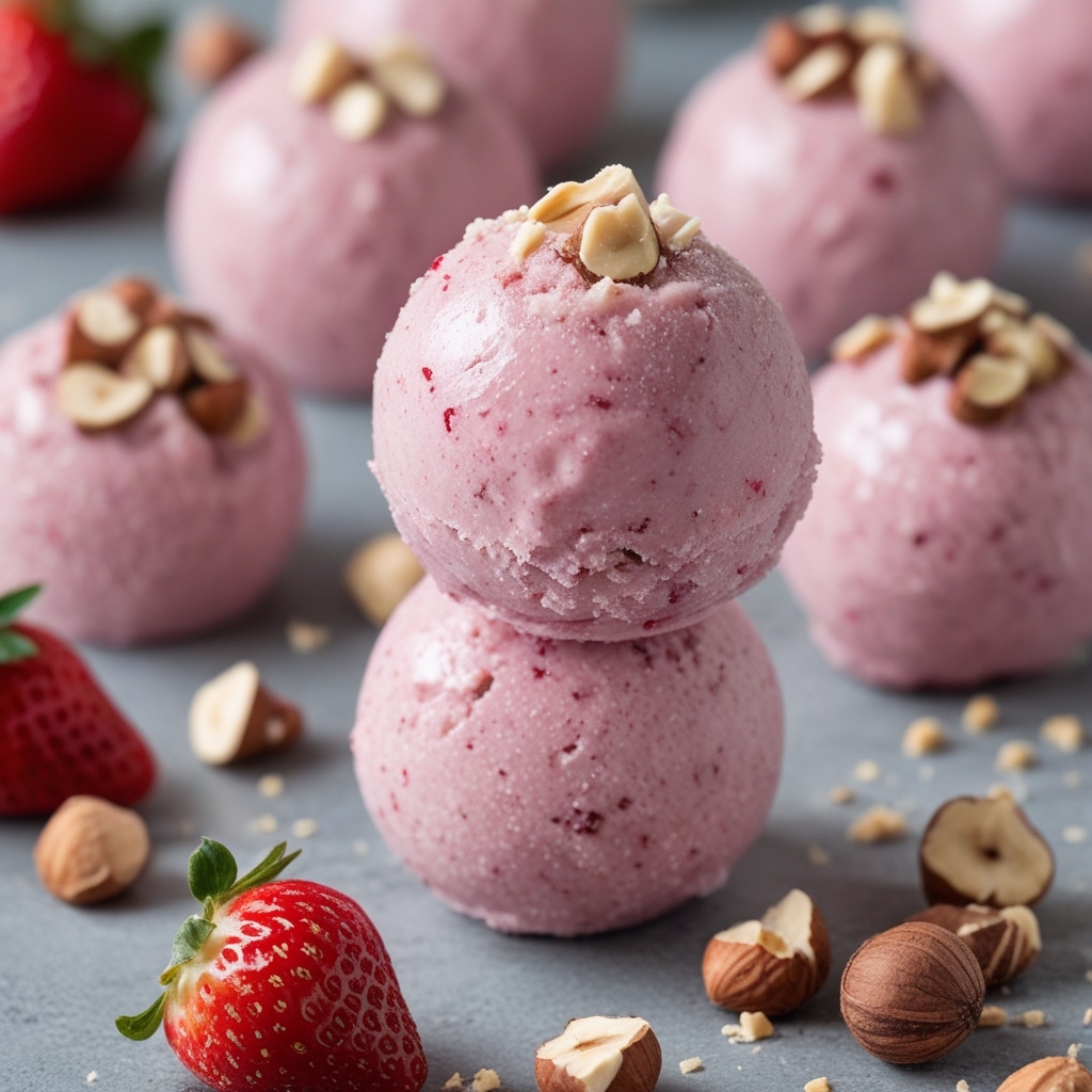 Strawberry Hazelnut Protein Frozen Yogurt Balls