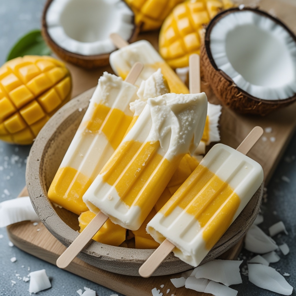 Frozen Mango Coconut Greek Yogurt Pops