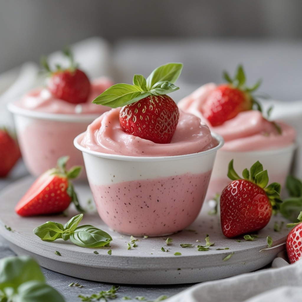 Frozen Strawberry Basil Greek Yogurt Cups