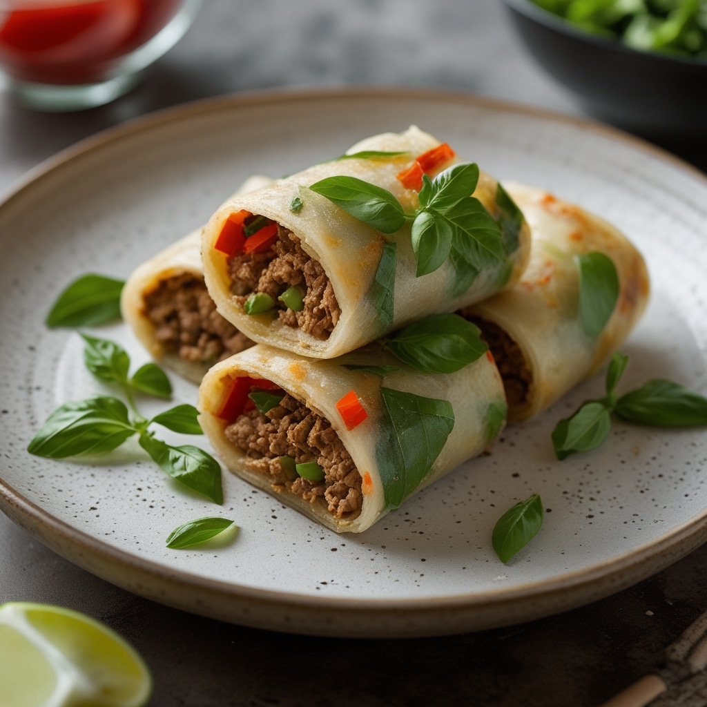 20 Minute Thai Basil Beef Rolls.