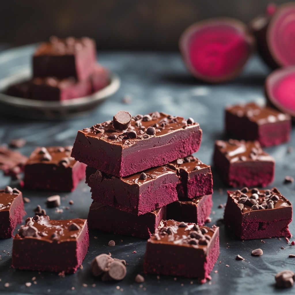 No-Bake Dark Chocolate Beet Protein Fudge Squares