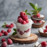 Frozen Raspberries & Coconut Greek Yogurt Cups