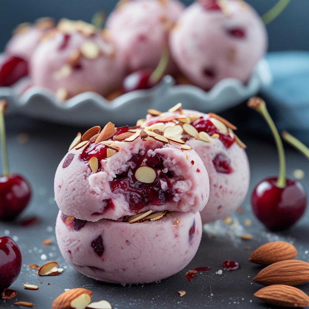 Cherry Almond Protein Frozen Yogurt Balls