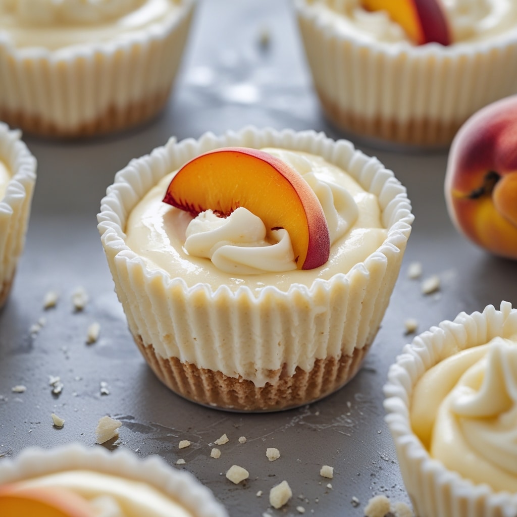 Frozen Peach Greek Yogurt Cheesecake Cups