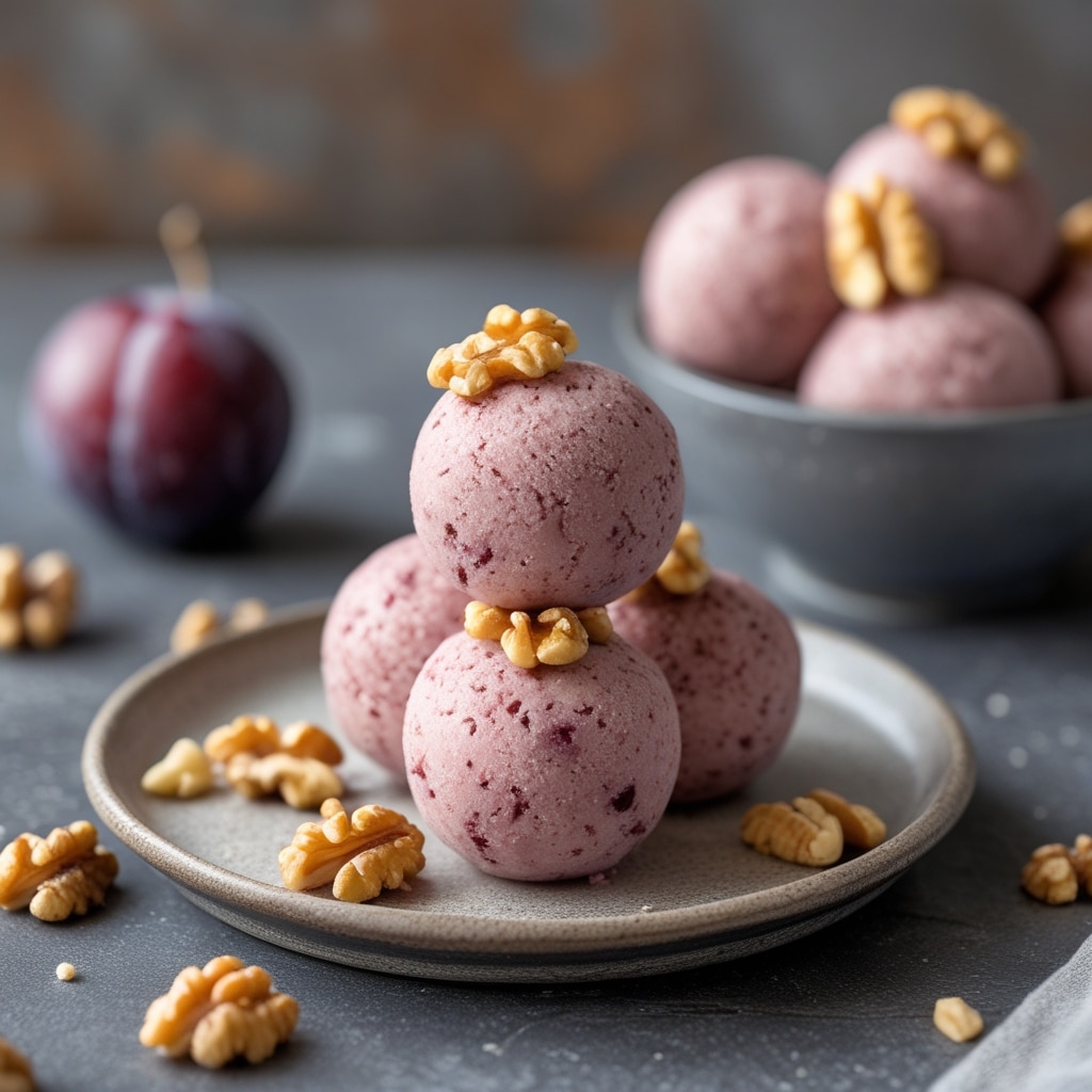 Plum Walnut Protein Frozen Yogurt Balls