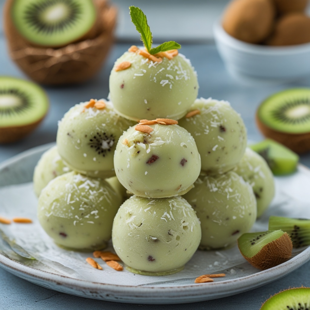 Kiwi Coconut Protein Frozen Yogurt Bites