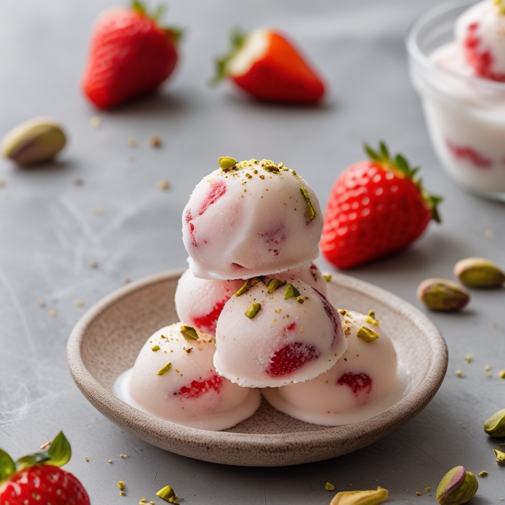 Frozen Strawberry Pistachio Greek Yogurt Bites