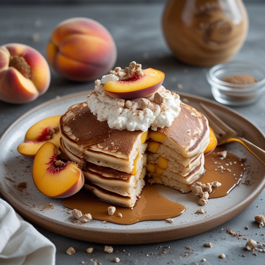 - High Protein Peach Cinnamon Cottage Cheese Pancakes