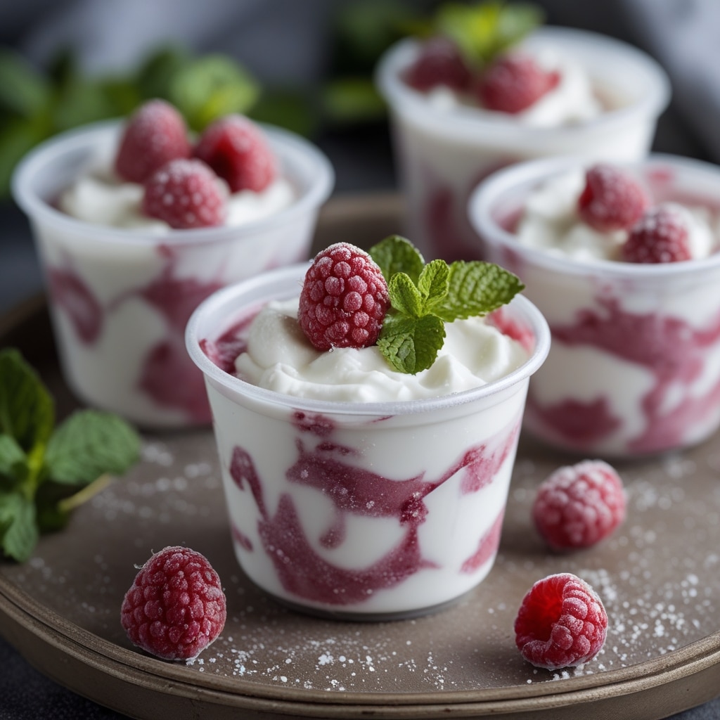Frozen Raspberry Mint Greek Yogurt Cups