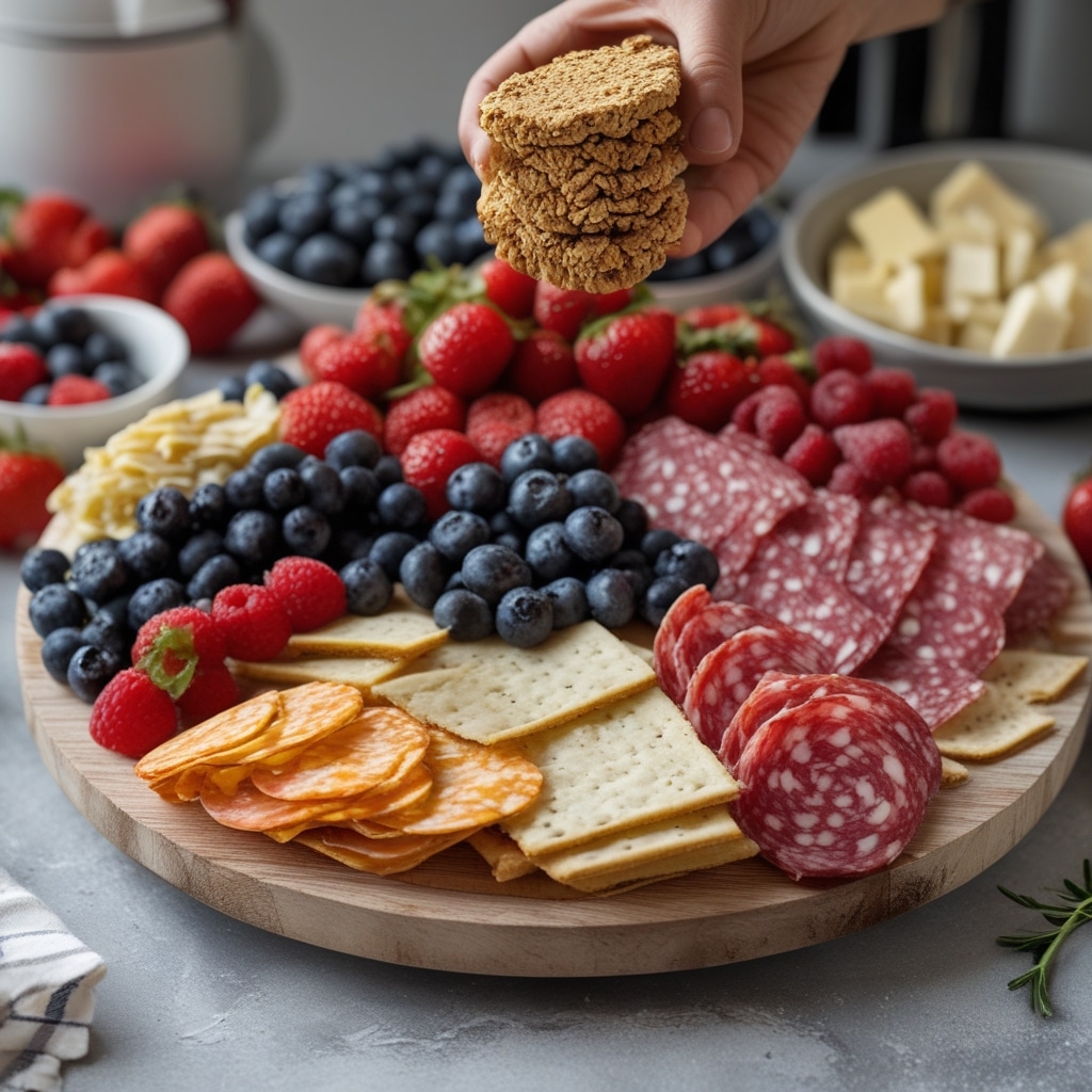 Red White and Blue July Fourth Charcuterie Board Idea