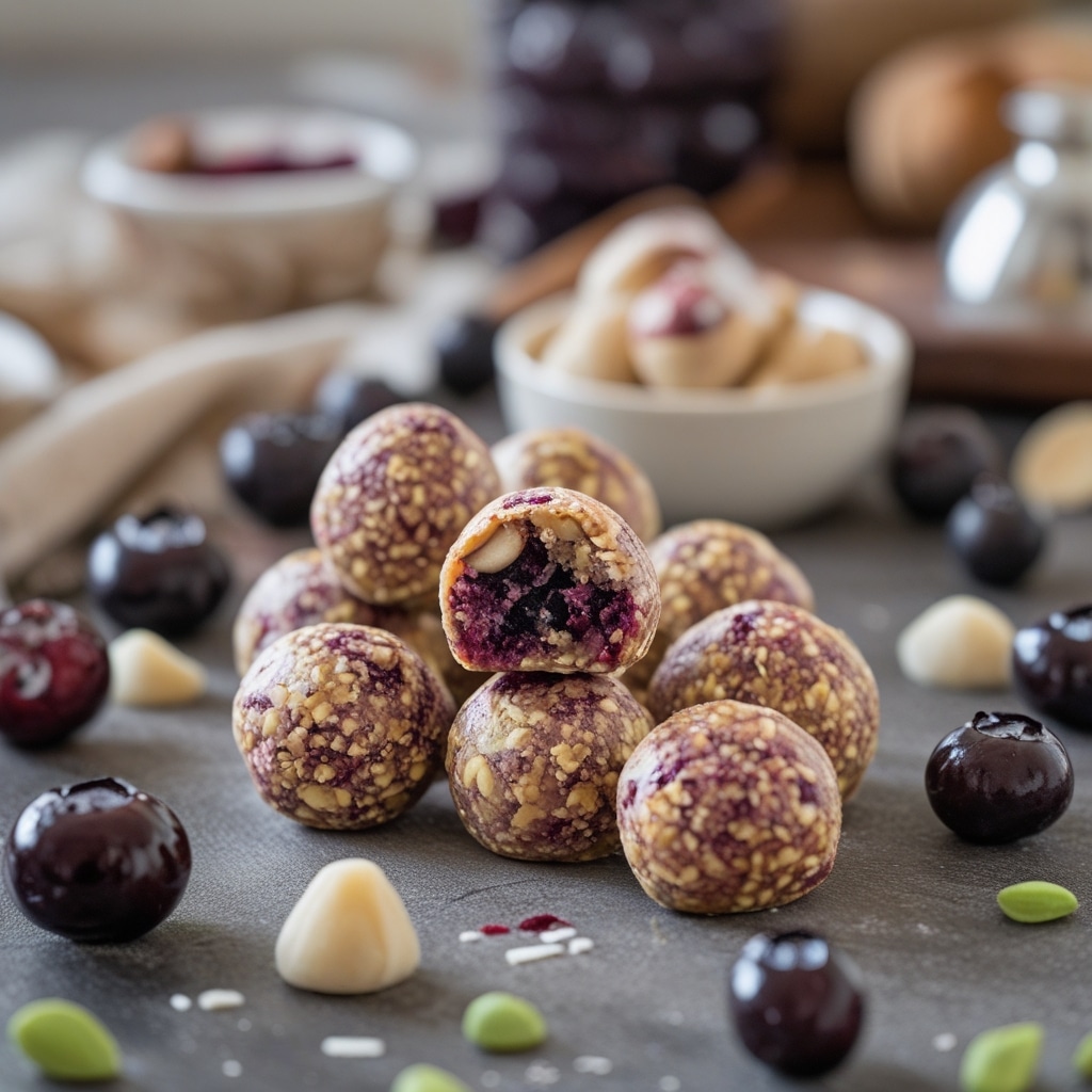 Mulberry Macadamia Protein Energy Bites