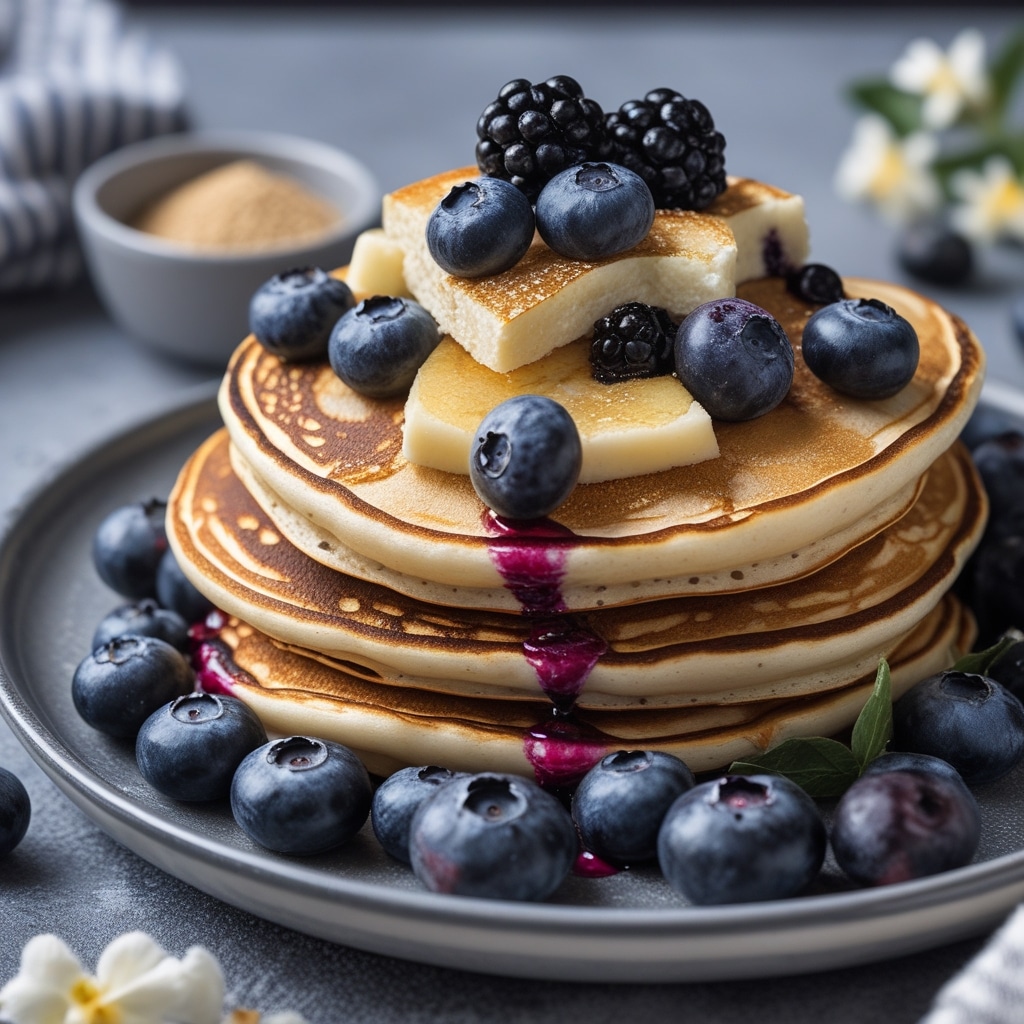 - High Protein Vanilla Blueberry Cottage Cheese Pancakes