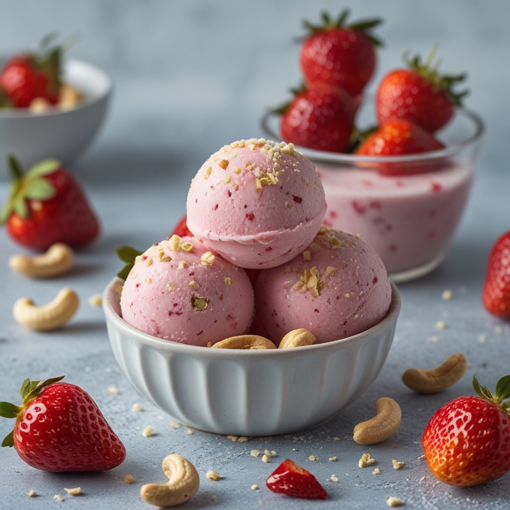 Strawberry Cashew Protein Frozen Yogurt Balls