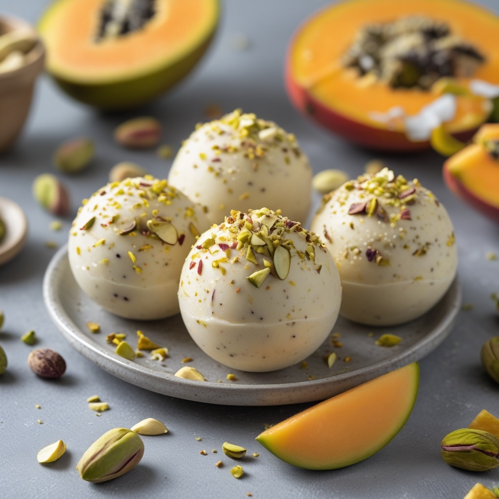 - Papaya Pistachio Protein Frozen Yogurt Balls