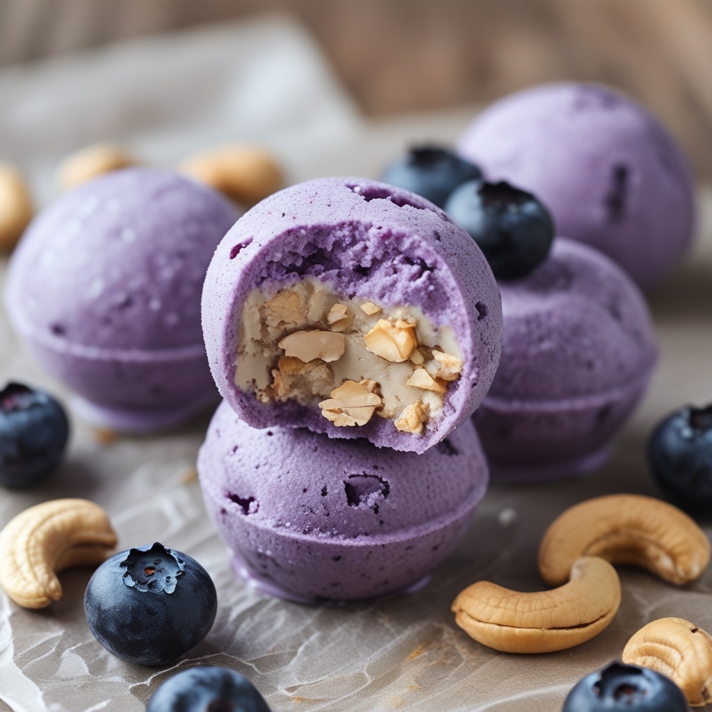 Blueberry Cashew Protein Frozen Yogurt Balls